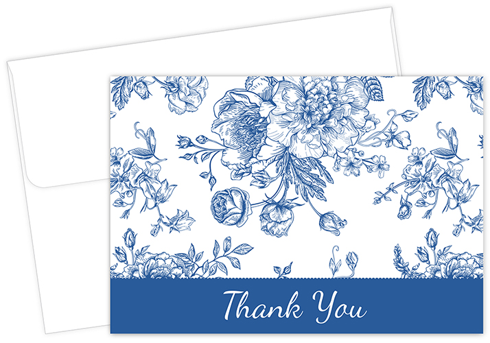 Blue Floral Toile Thank You Notecard, 24 CT