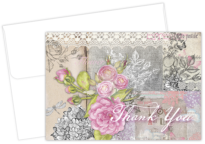 Vintage Scrapbook Thank You Notecard, 24CT