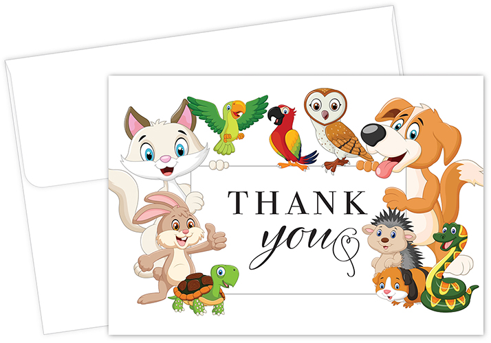 Whimsical Animal Pals Thank you Notecard, 24 CT